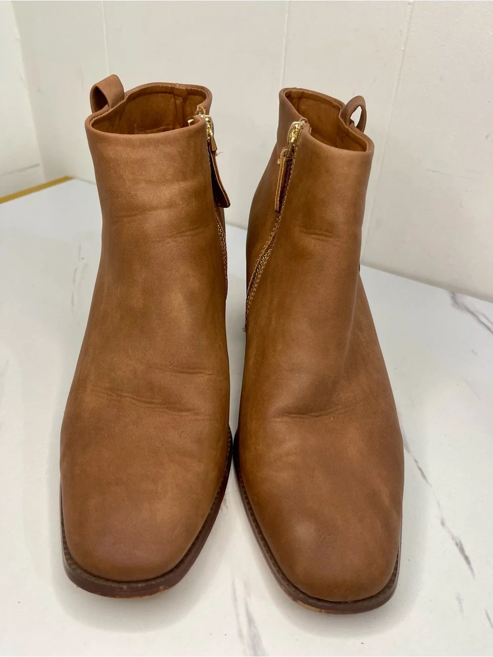 Nautica Women's Cognac Suede Ankle Booties with Stacked Heel Size 9.5 M
